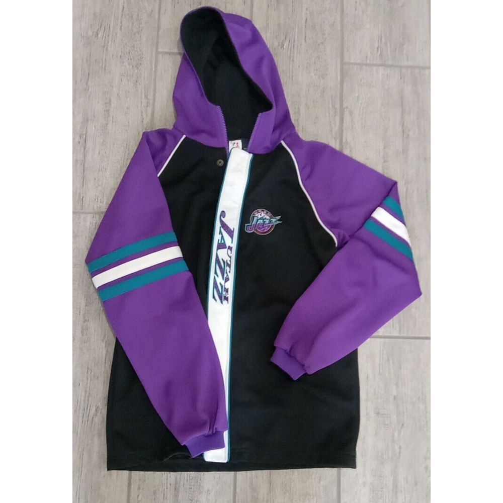 Vintage Utah Jazz Jacket Womens Hooded Button Zip Jacket 90's XL 18/20